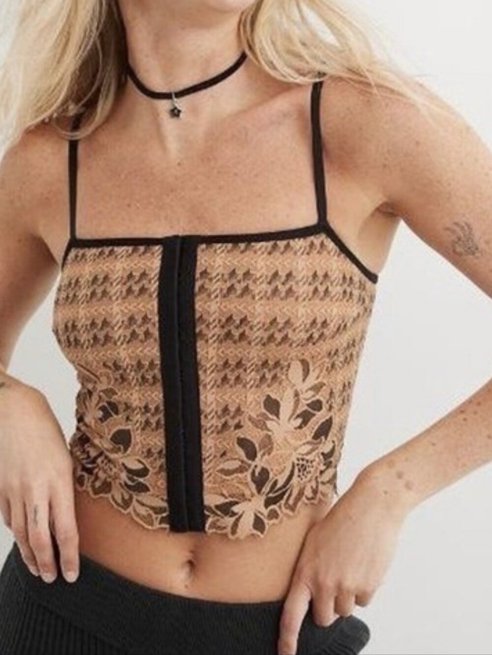 Aerie Bustier Lace Cropped Tank Top Size Small